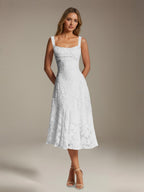 Women's floral lace square neck tea-length formal dress