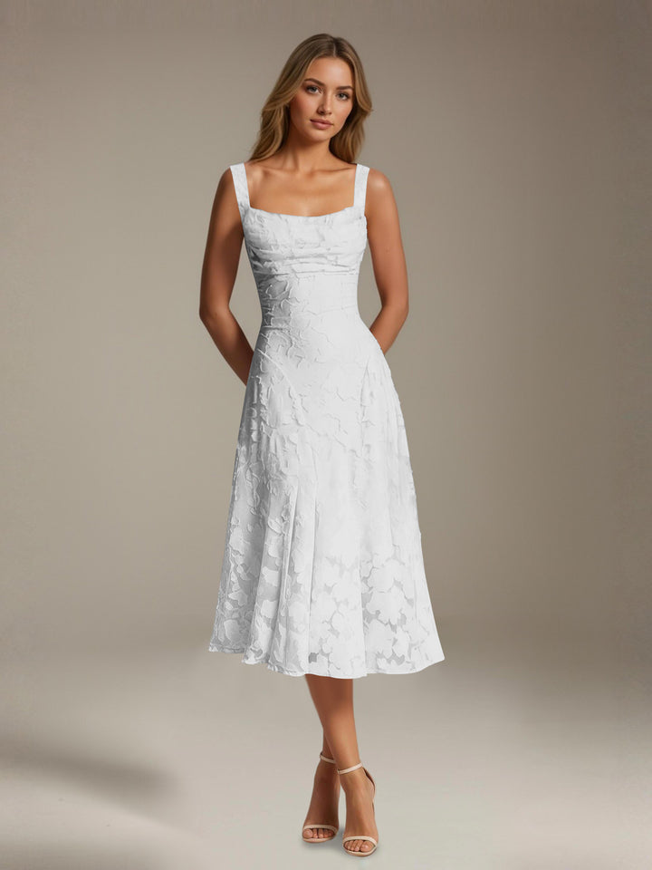 Women's floral lace square neck tea-length formal dress