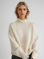 Women's ribbed turtleneck sweater with long sleeves and relaxed fit