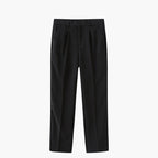 High-waist pleated straight-leg trousers with belt loops