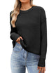 Women's black cropped knit sweater with crew neck and long sleeves