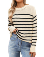 Women's black cropped knit sweater with crew neck and long sleeves