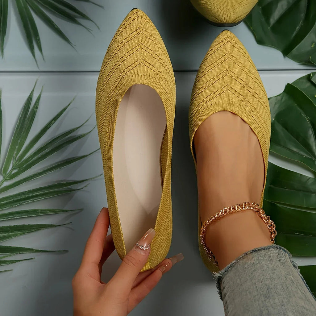Women's pointed toe knit ballet flats with chevron detailing