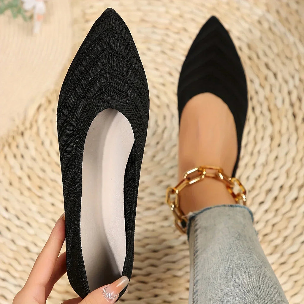 Women's pointed toe knit ballet flats with chevron detailing