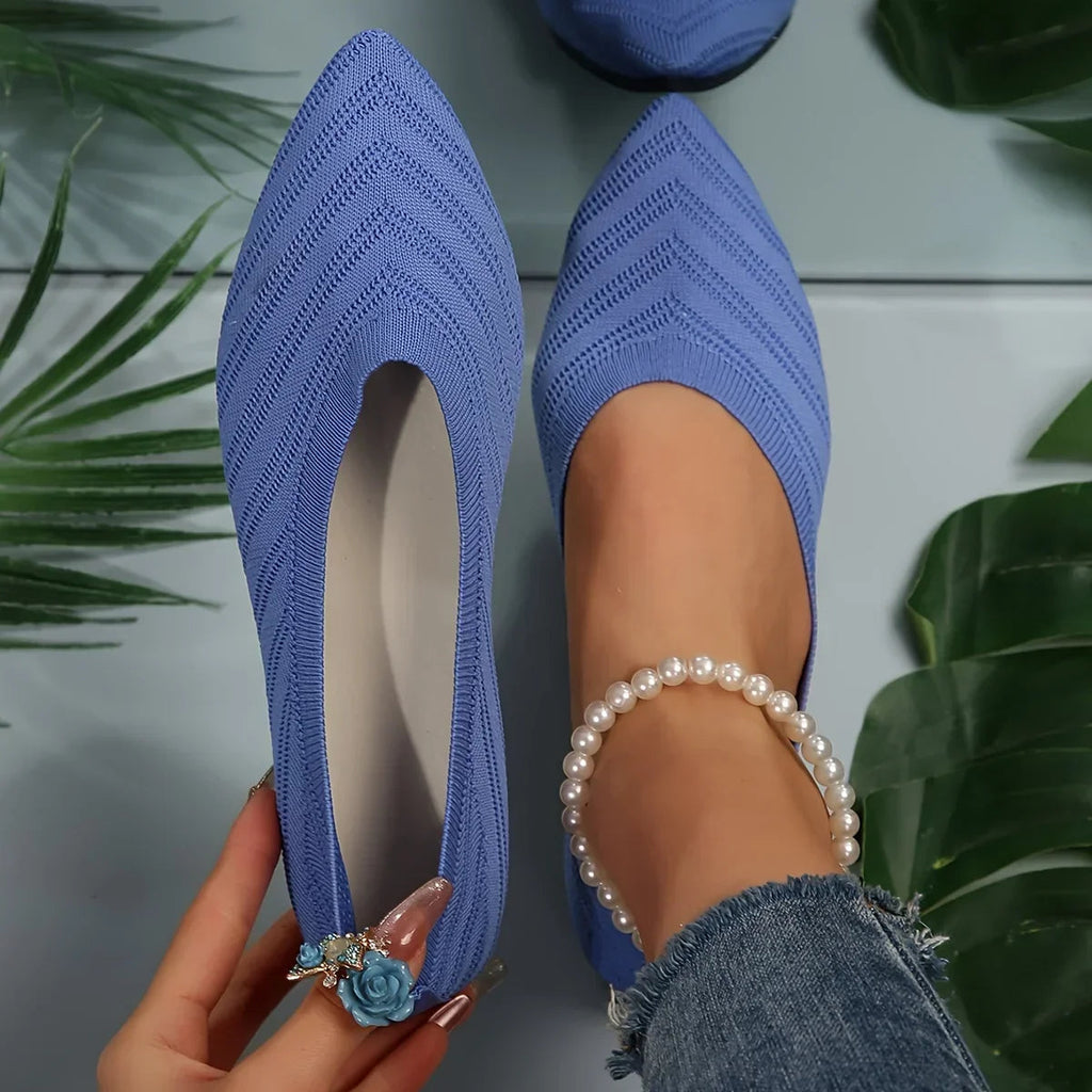 Women's pointed toe knit ballet flats with chevron detailing