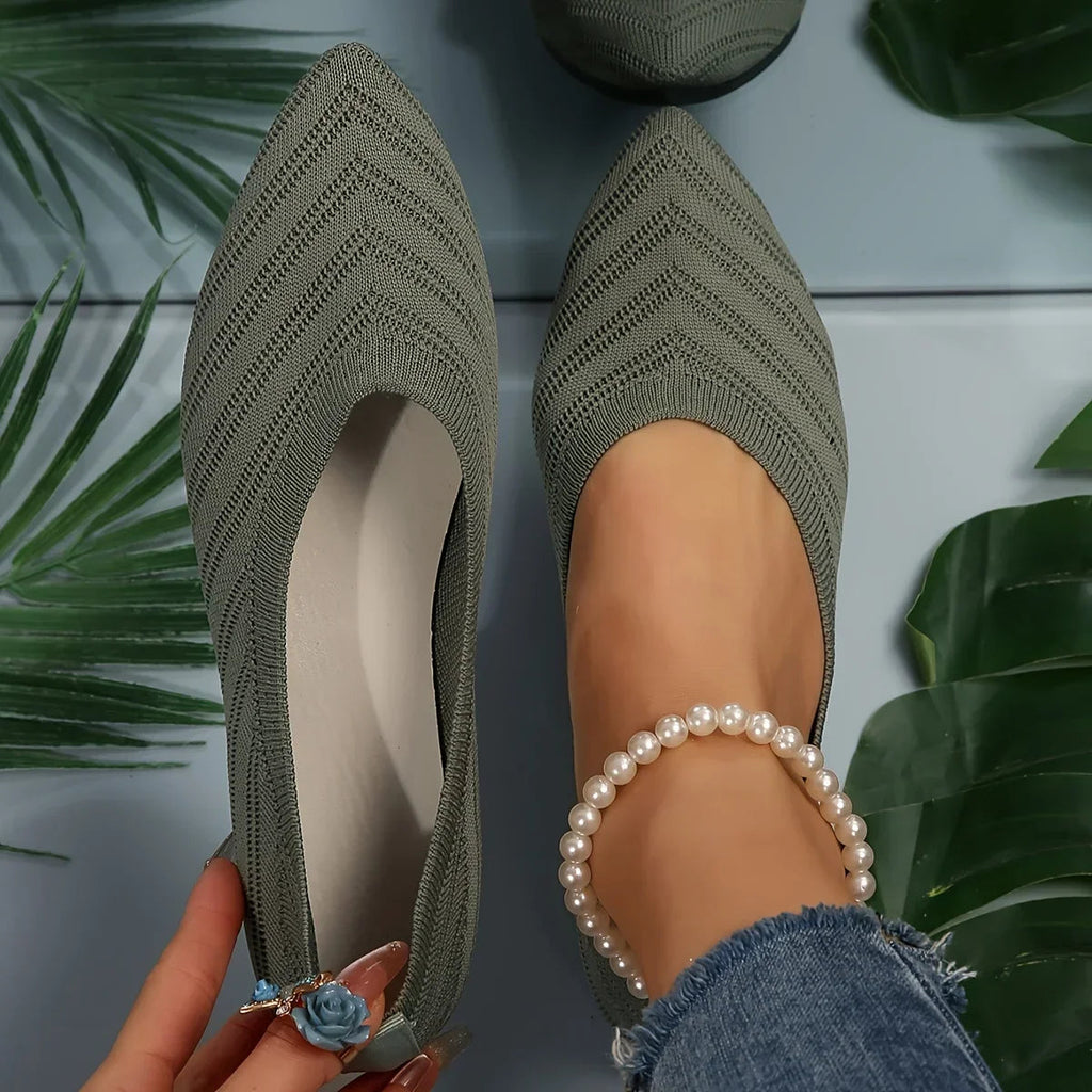 Women's pointed toe knit ballet flats with chevron detailing