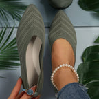 Women's pointed toe knit ballet flats with chevron detailing