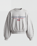 Grey cropped crew neck sweatshirt with long sleeves, distressed trims and USA sports graphic