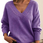 Women's V-neck sweater with long sleeves and ribbed cuffs