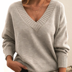 Women's V-neck sweater with long sleeves and ribbed cuffs