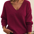 Women's V-neck sweater with long sleeves and ribbed cuffs