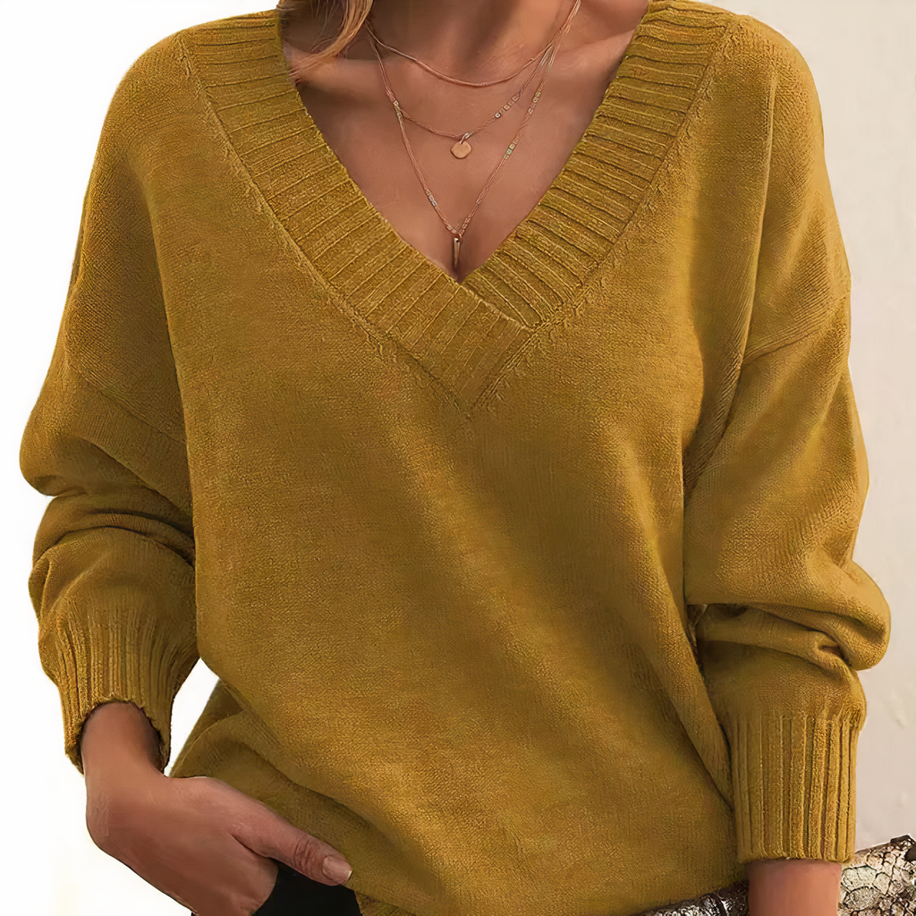 Women's V-neck sweater with long sleeves and ribbed cuffs