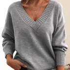 Women's V-neck sweater with long sleeves and ribbed cuffs