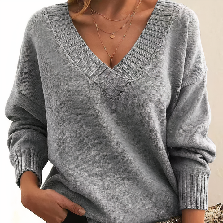 Women's V-neck sweater with long sleeves and ribbed cuffs