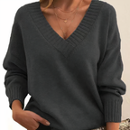 Women's V-neck sweater with long sleeves and ribbed cuffs
