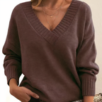 Women's V-neck sweater with long sleeves and ribbed cuffs