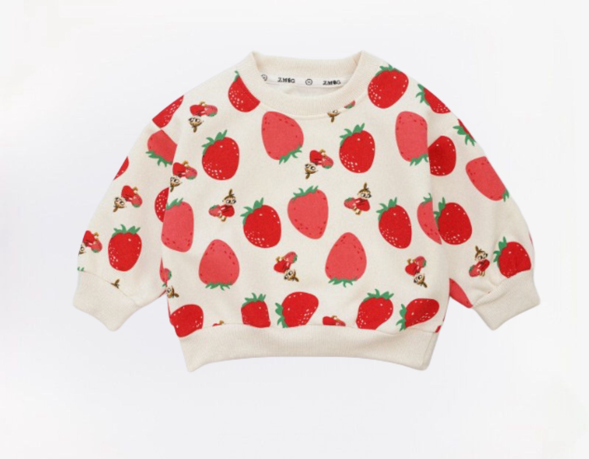 Children's cream sweatshirt with red strawberry and bee print