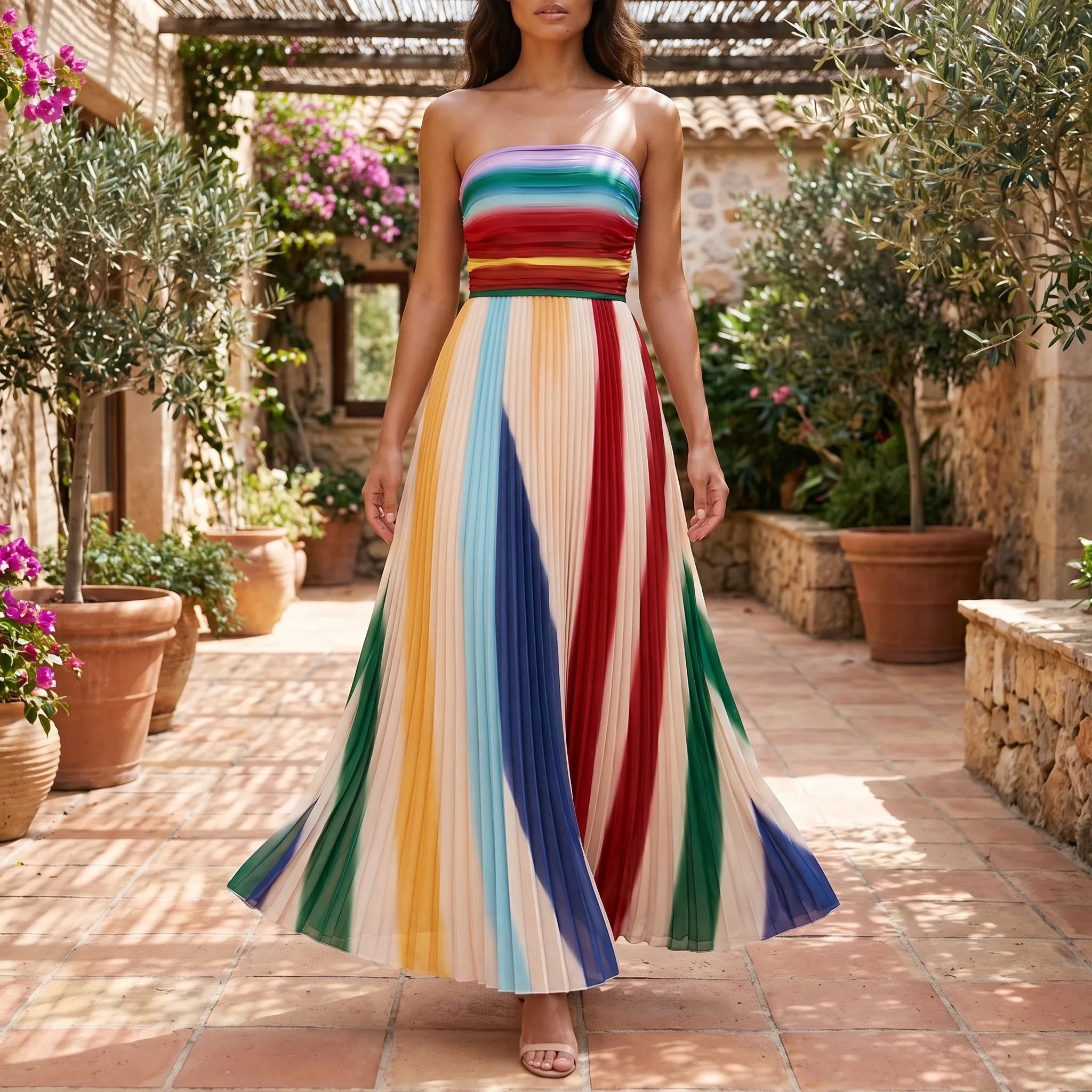 Aethelis  - Strapless Pleated Maxi Dress Evening Event Styling