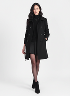 Women's double-breasted belted trench coat with notched collar and long sleeves