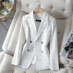 Women's textured plaid blazer