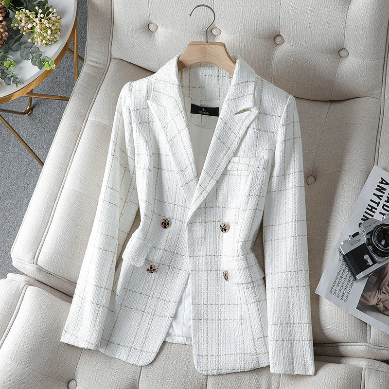 Women's textured plaid blazer