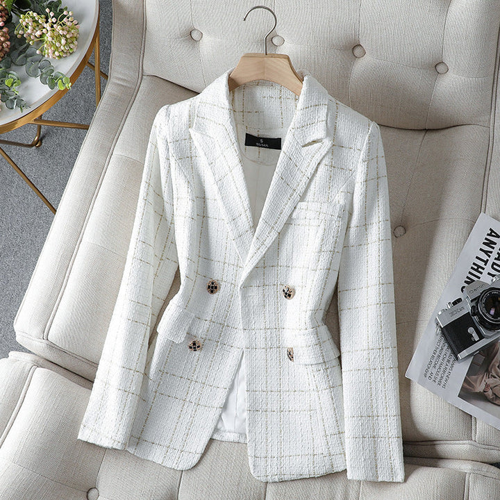 Women's textured plaid blazer
