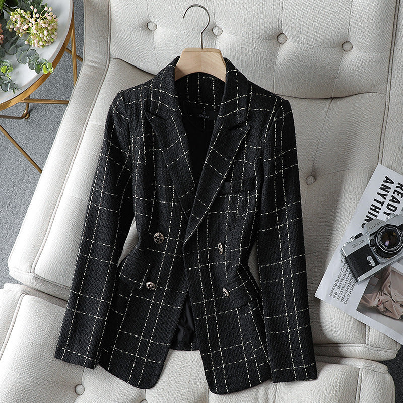 Women's textured plaid blazer
