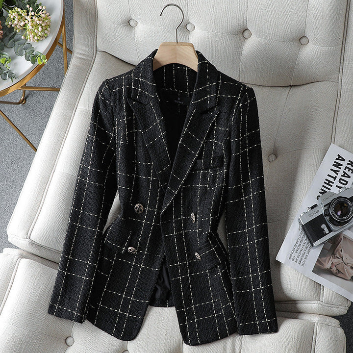 Women's textured plaid blazer