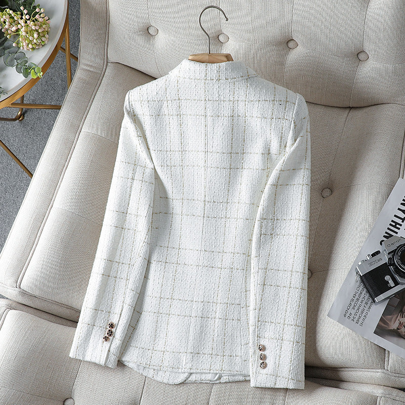 Women's textured plaid blazer