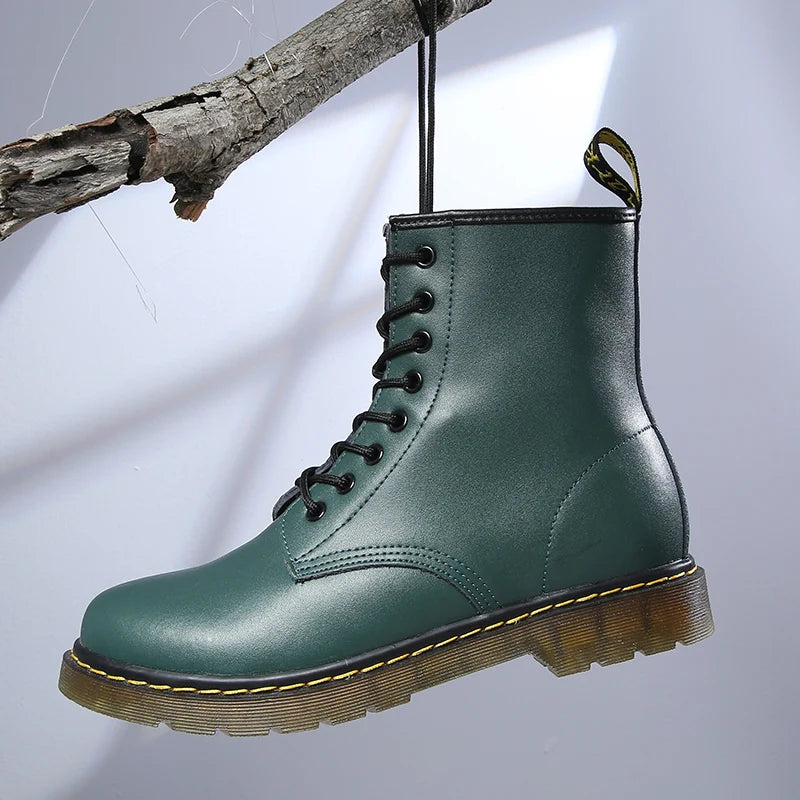 Women's lace-up combat boots with chunky ridged soles