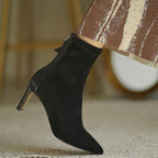 Women's pointed toe ankle boots with high heels and side zips