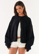 Women's black cardigan with one button and long sleeves