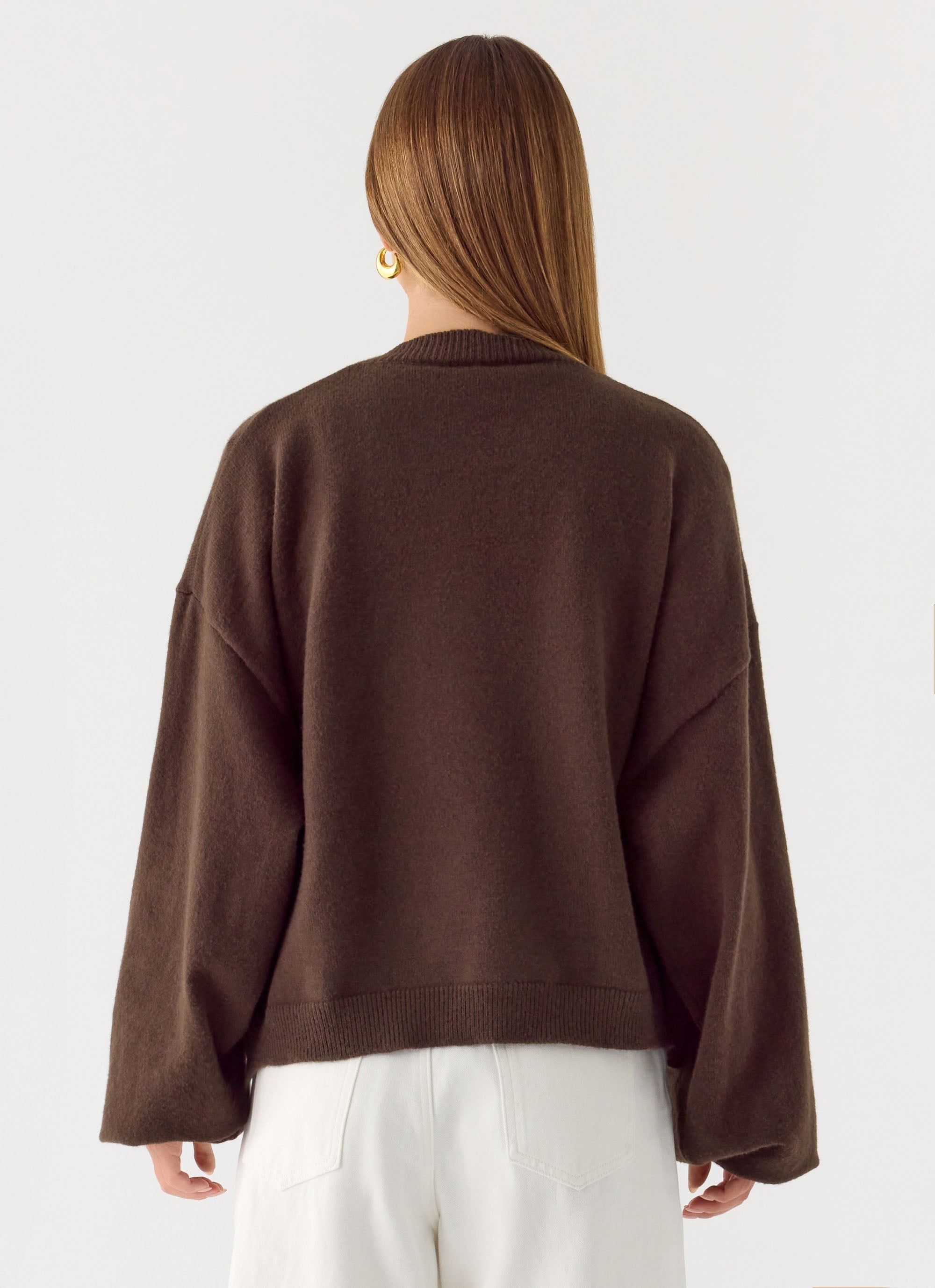 Women's brown one button cardigan with long sleeves
