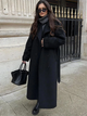 Women's long double-breasted trench coat with belt and notched collar