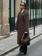 Women's long double-breasted trench coat with belt and notched collar