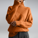 Women's diamond-pattern turtleneck sweater with long sleeves