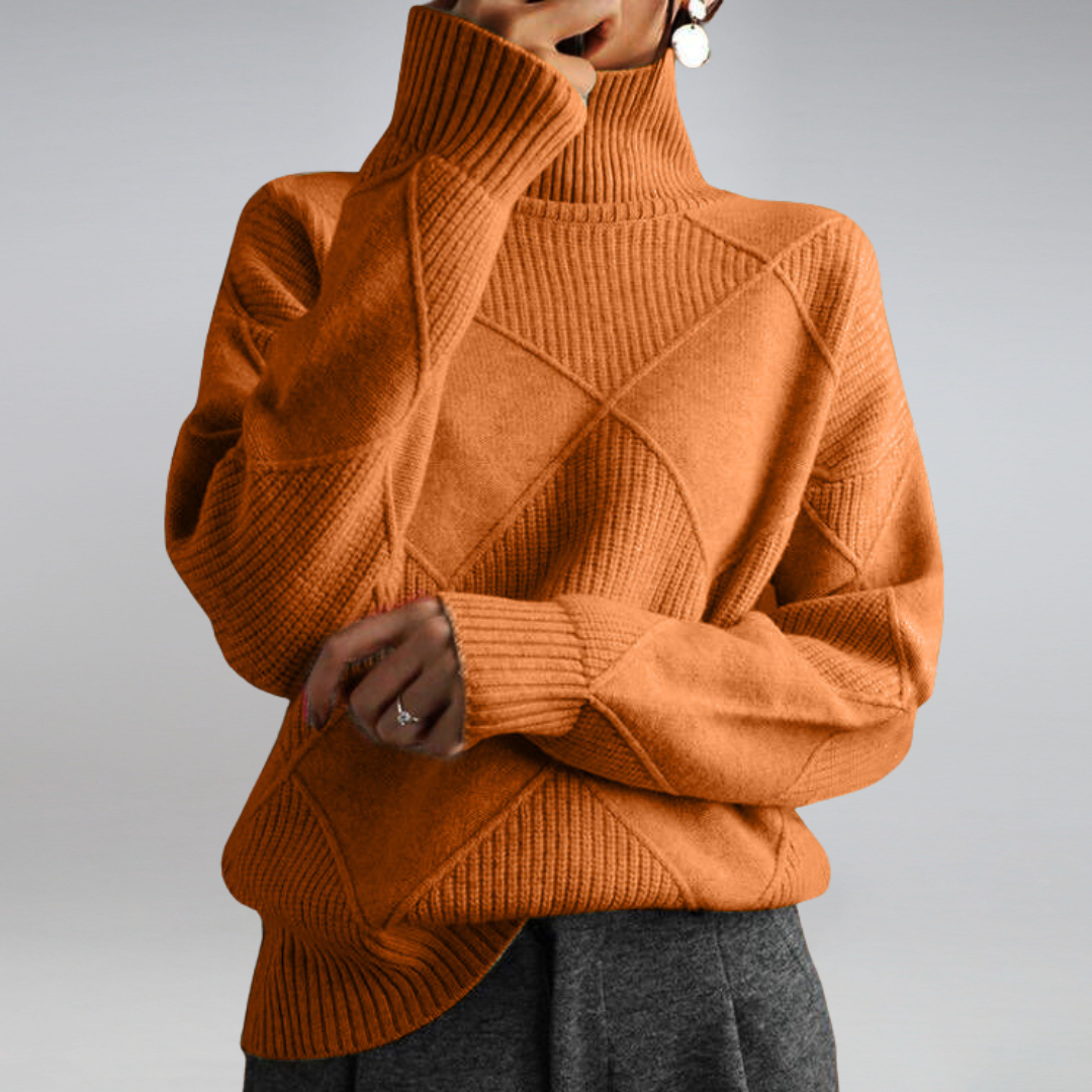 Women's diamond-pattern turtleneck sweater with long sleeves