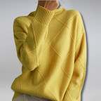 Women's diamond-pattern turtleneck sweater with long sleeves