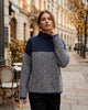 Women's relaxed turtleneck jumper with contrasting chevron knit pattern