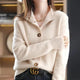 Women's button front cardigan with ribbed stand collar and long sleeves