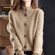 Women's button front cardigan with ribbed stand collar and long sleeves