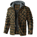 Men's checked hooded jacket with long sleeves and utility pockets