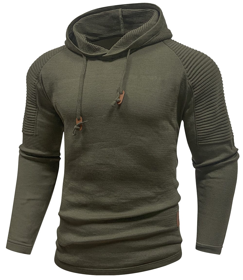 Men's hooded hoodie with ribbed shoulder panels and drawstrings