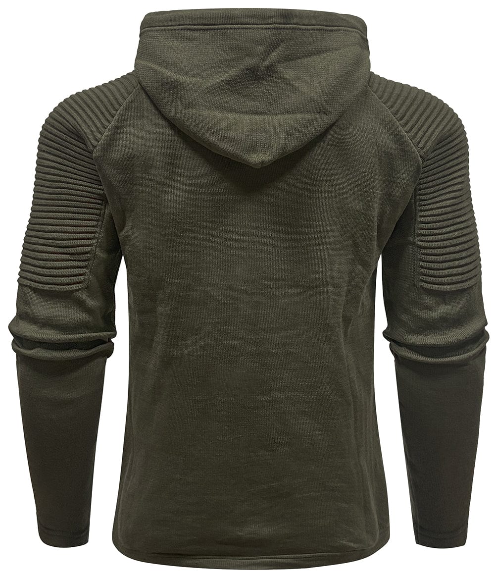 Men's hooded hoodie with ribbed shoulder panels and drawstrings