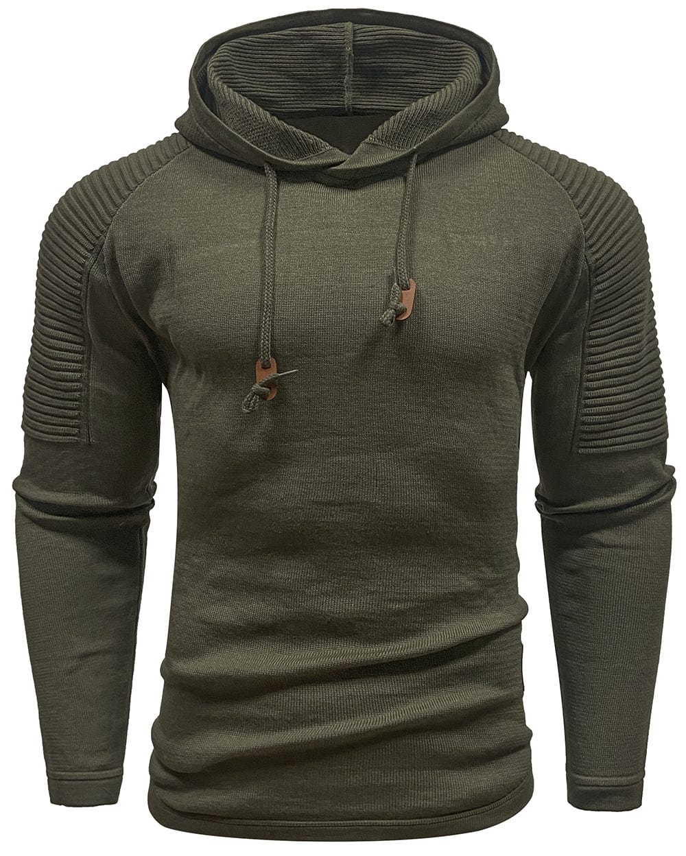 Men's hooded hoodie with ribbed shoulder panels and drawstrings