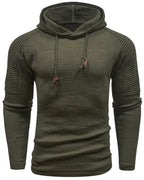 Men's hooded hoodie with ribbed shoulder panels and drawstrings