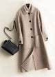 Women's checked long coat with Peter Pan collar, front buttons and patch pockets
