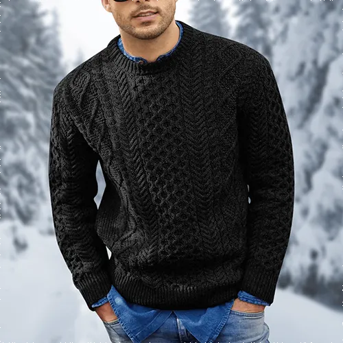 Men's textured crew neck jumper with long sleeves and ribbed trims