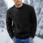 Men's textured crew neck jumper with long sleeves and ribbed trims