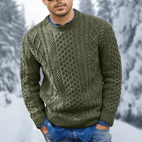 Men's textured crew neck jumper with long sleeves and ribbed trims